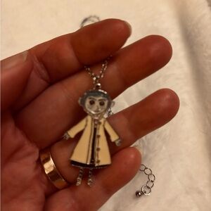 Coraline Enameled Charm Necklace - Silvertone with Yellow & Blue